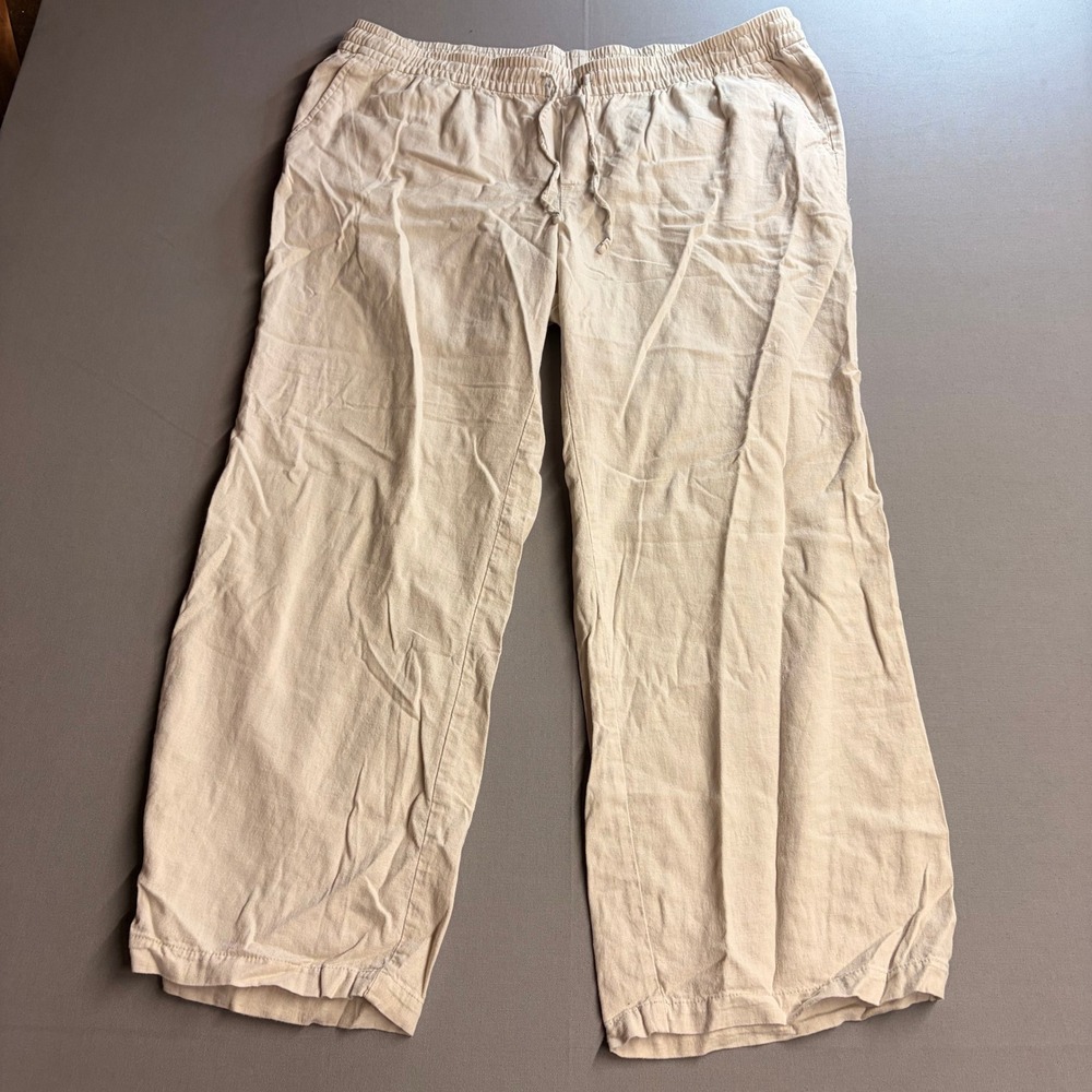 Old Navy Linen Blend Wide Leg Pants Womens XL Beige Elastic Drawstring Waist